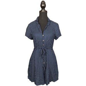 American Eagle Navy Polka Dot Button Front Romper Medium Viscose Short Sleeve